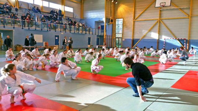 Echauffement des poussins lors de la coupe de douran de judo
